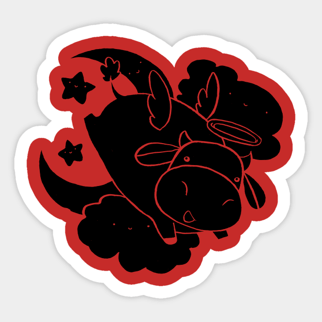 Angel Cow - Black Color Sticker by saradaboru